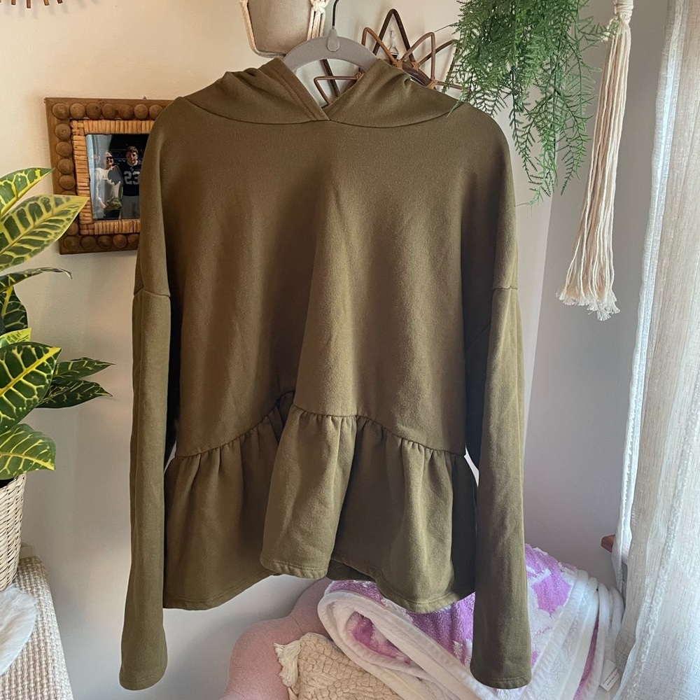 Army Green Ruffle Urban Outfitter Sweatshirt